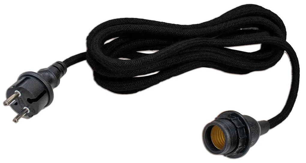 Lampki sznurkowe czarne z wtyczką i gniazdem E27 5m IP54 - Arteixo