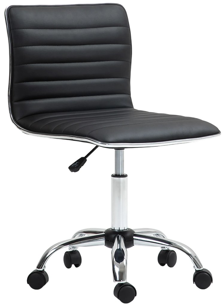 HOMCOM Regulowany Salonowy Fotel z Oparciem, Obrotowy, Metal, Skóra Ekologiczna, 48 x 52 x 78-90 cm, Czarny