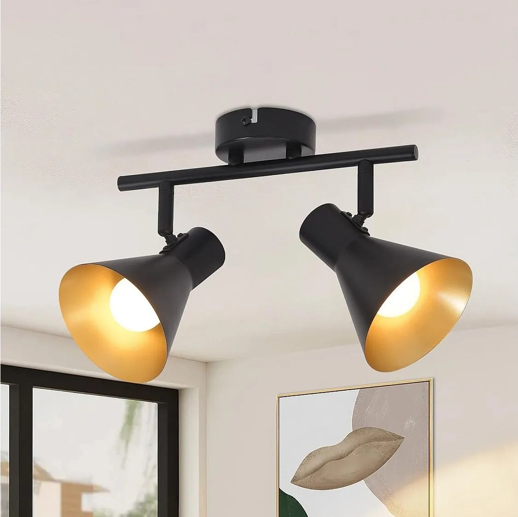 NETTLIFE 2 punkty Czarna kuchenna lampa sufitowa 2 E14 Vintage Żarówki Obrotowy 330° Przemysłowy Retro Metal do wejścia do biura