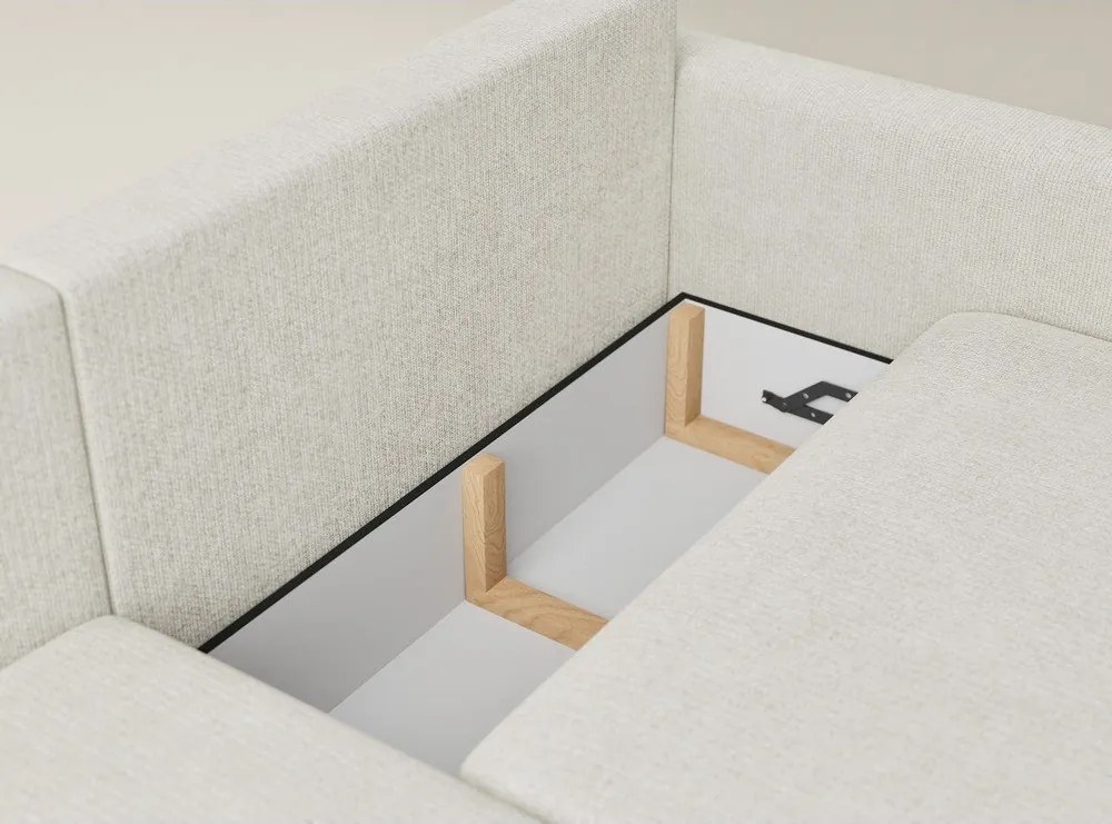 Kremowy rozkładany narożnik ze schowkiem z tkaniny szenilowej (lewostronny/z szezlongiem) Leon – Maison de Rêve