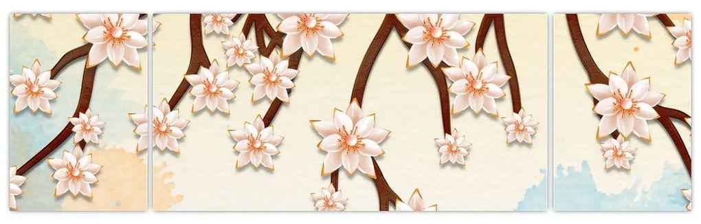 Obraz - Kwiaty na gałęziach, kolorowe (170x50 cm)