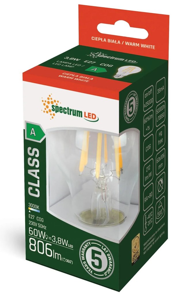 Żarówka LED GLS COG Ciepła E-27 3,8W WOJ+14639