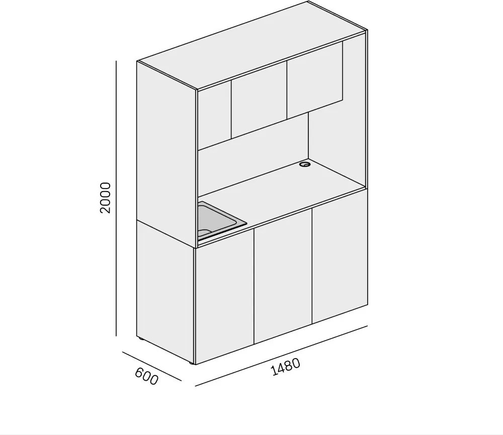 Kuchnia biurowa NIKA ze zlewem i kranem 1481 x 600 x 2000 mm, Pomarańczowy, prawe