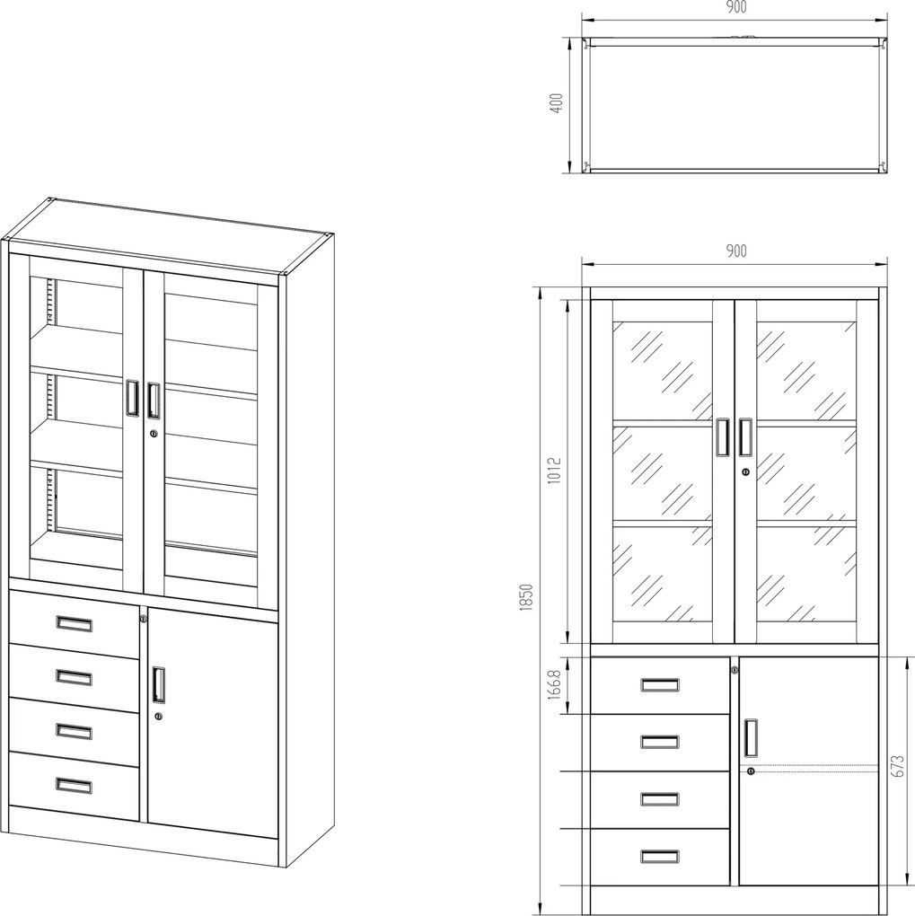 Szafa biurowa z przeszkloną gablotą Wiola 90x40x185 cm antracyt/biały