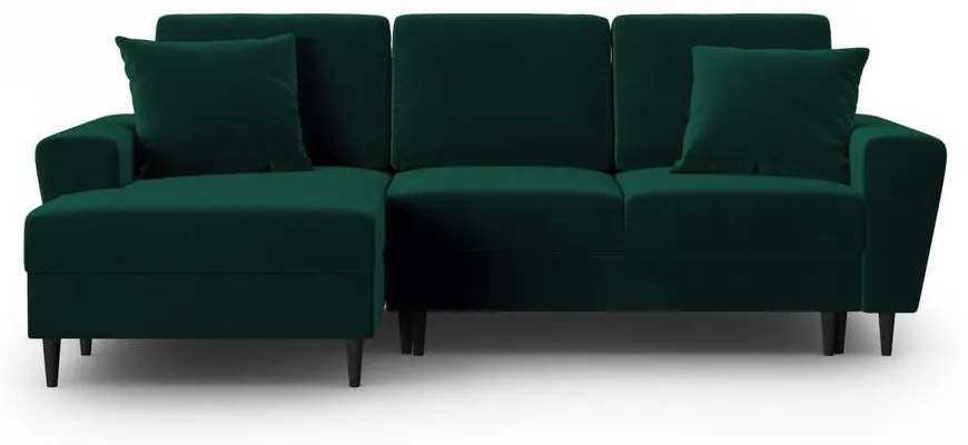 Zielony aksamitny rozkładany narożnik ze schowkiem (lewostronny/z szezlongiem) Kyoto – Cosmopolitan Design