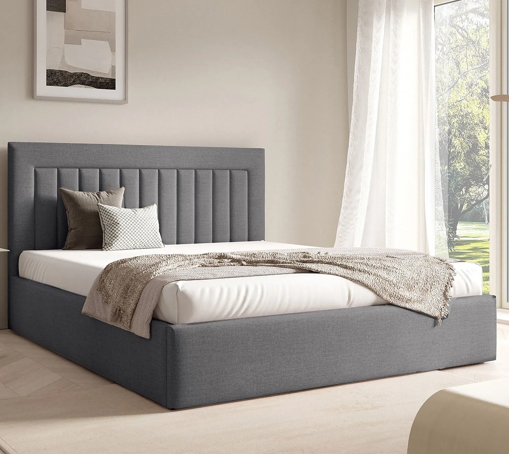 Ciemnoszare łóżko z pikowanym zagłówkiem 3 rozmiary T2-H74