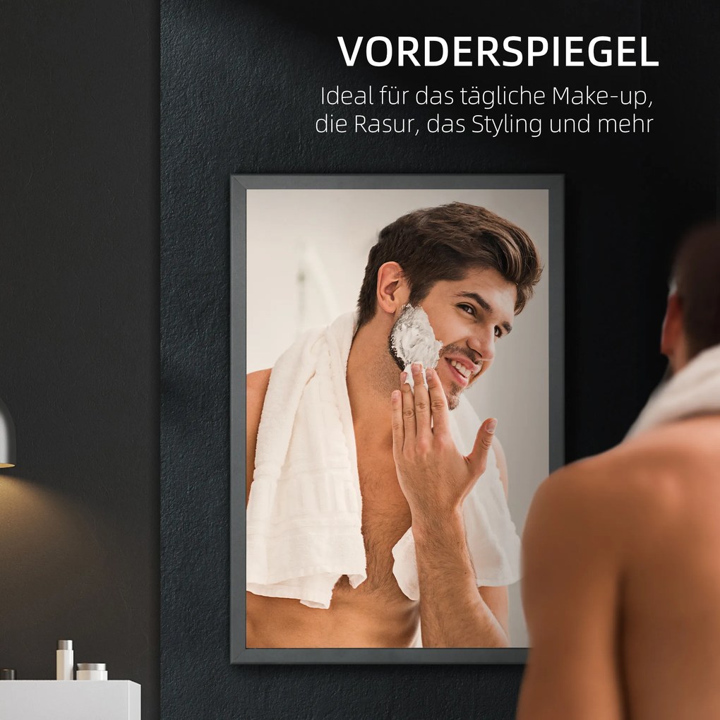 kleankin Szafka z Lustrem, Szafka Łazienkowa, 3 Regały, Stal Nierdzewna, 40x12x60cm, Czarna