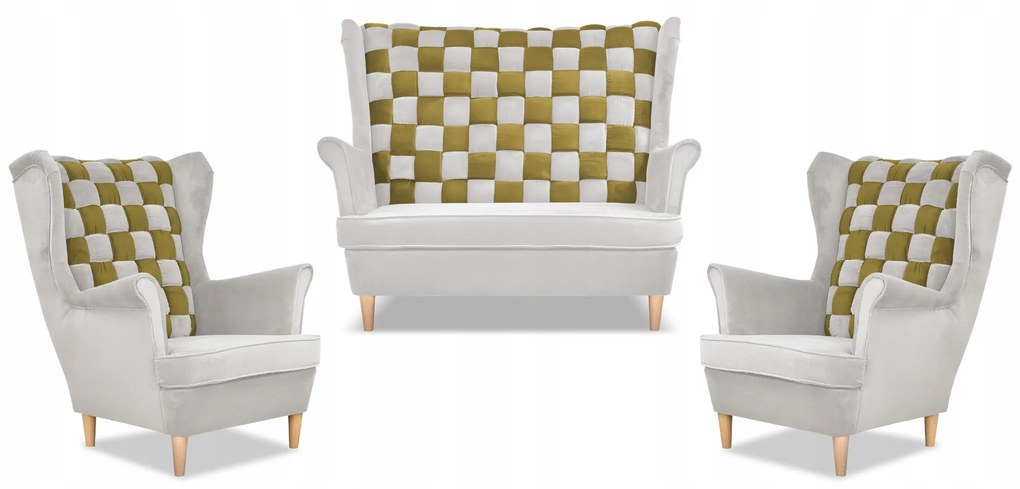 Zestaw uszak CAROL DUO sofa fotele Family Meble biało - złoty