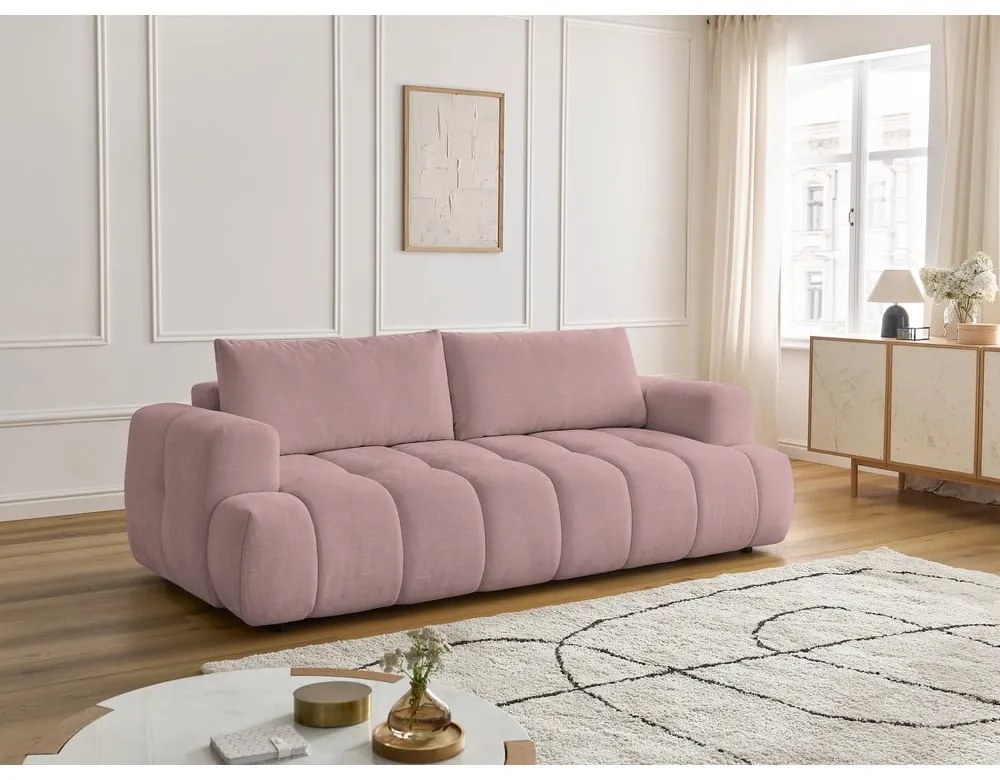Różowa rozkładana/ze schowkiem sofa 251 cm Fuji – Bobochic Paris