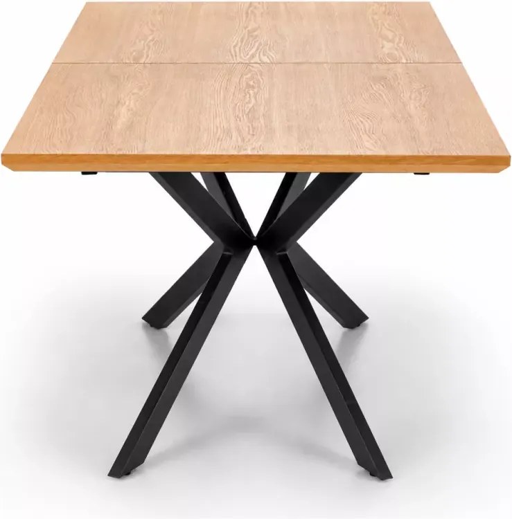 Prostokątny rozkładany stół Olivaro 160-200x90 cm - blat z okleiny naturalnej w kolorze dębu i metalowy czarny stelaż