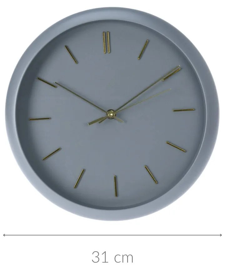 Zegar ścienny nowoczesny, złote wskazówki, Ø 31 cm