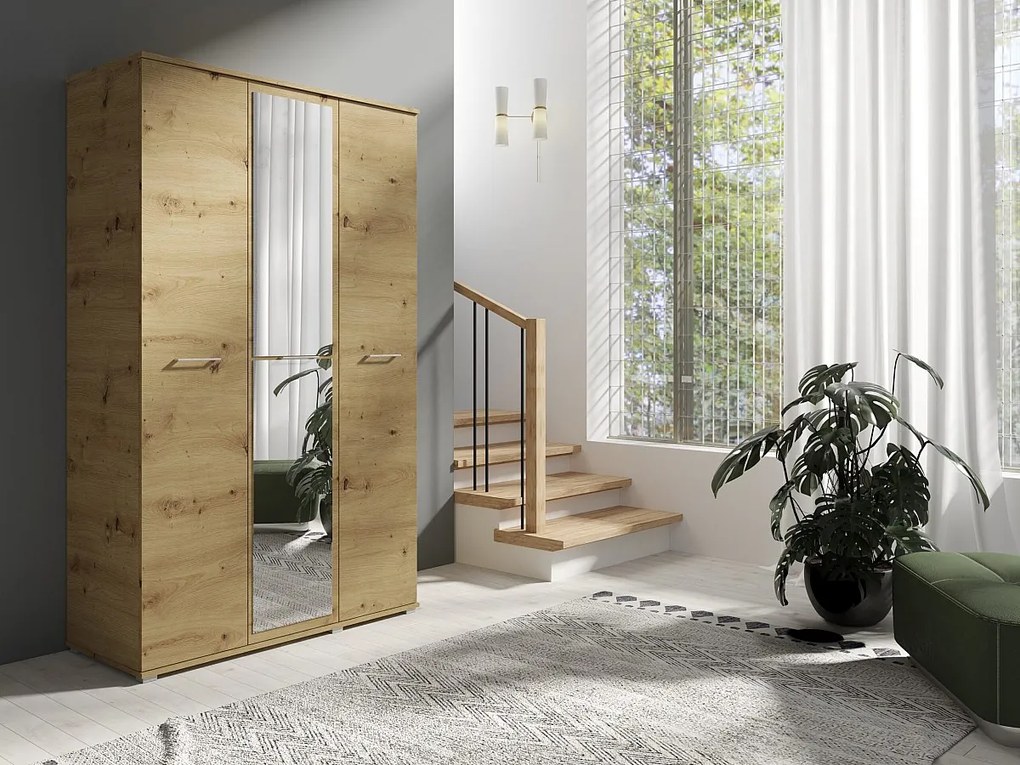 Szafa Otwierana Trzydrzwiowa LUSTRO 120cm x 200cm ARTISAN | Półki + Wieszak