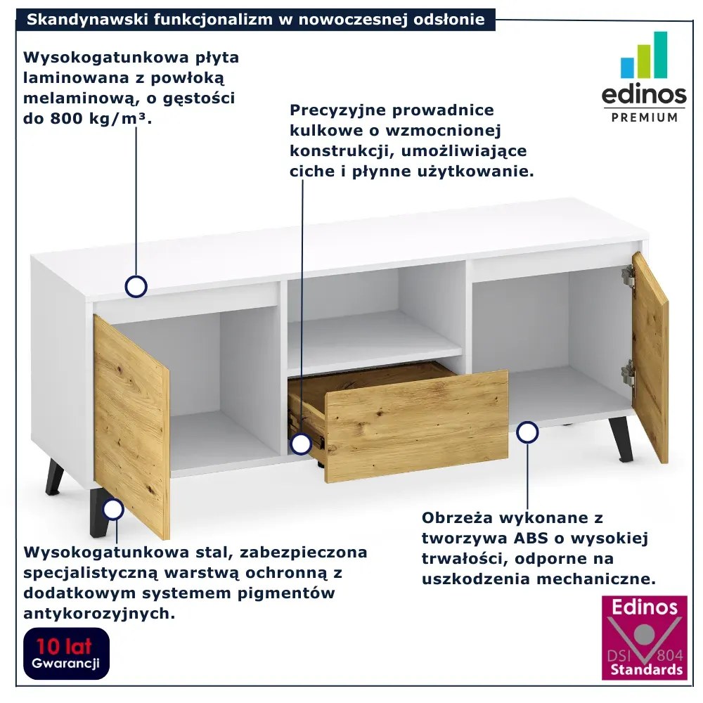 Szafka RTV w stylu skandynawskim biały + dąb artisan K0-F92