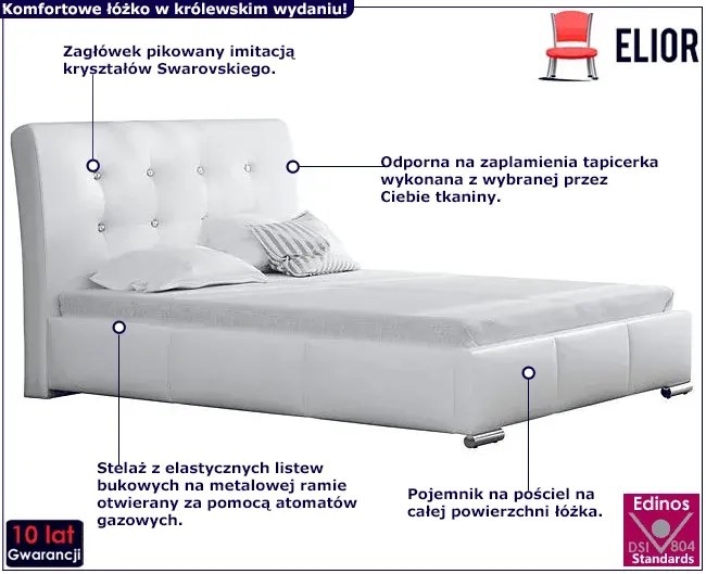 Łóżko tapicerowane glamour Helik 140x200 - 44 kolory