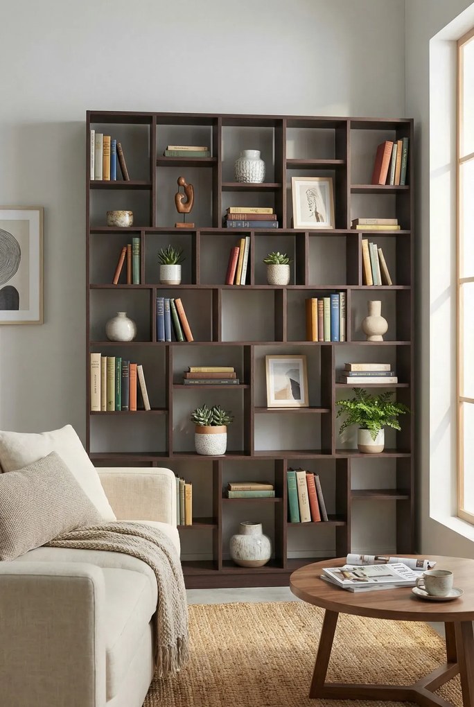 Ciemnobrązowy wysoki regał na książki wenge A2-T40