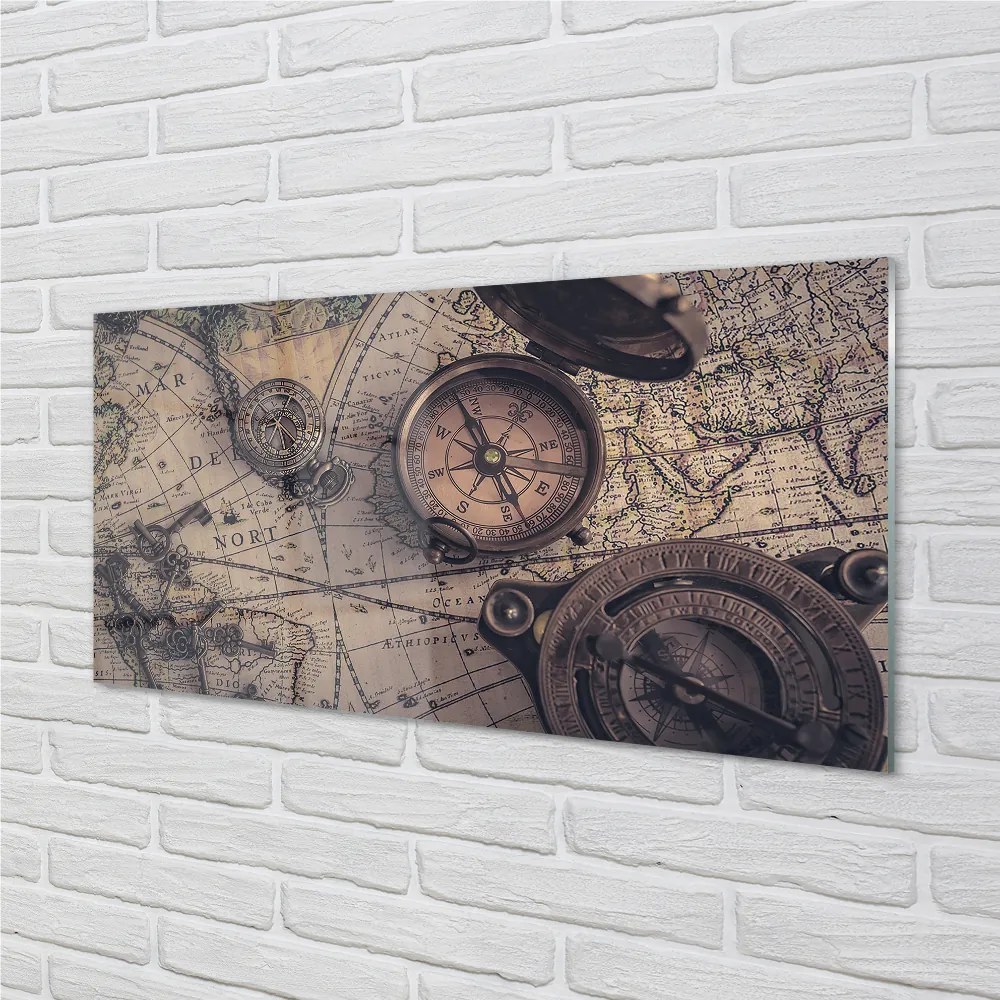 Szklany Panel Kompas na Starym Pergaminie