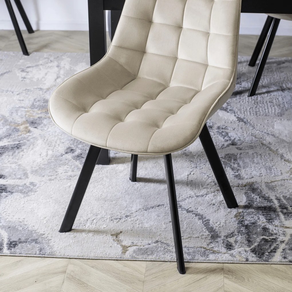 Krzesło Tapicerowane do Salonu RICK Ecru Welurowe Nowoczesne Loft