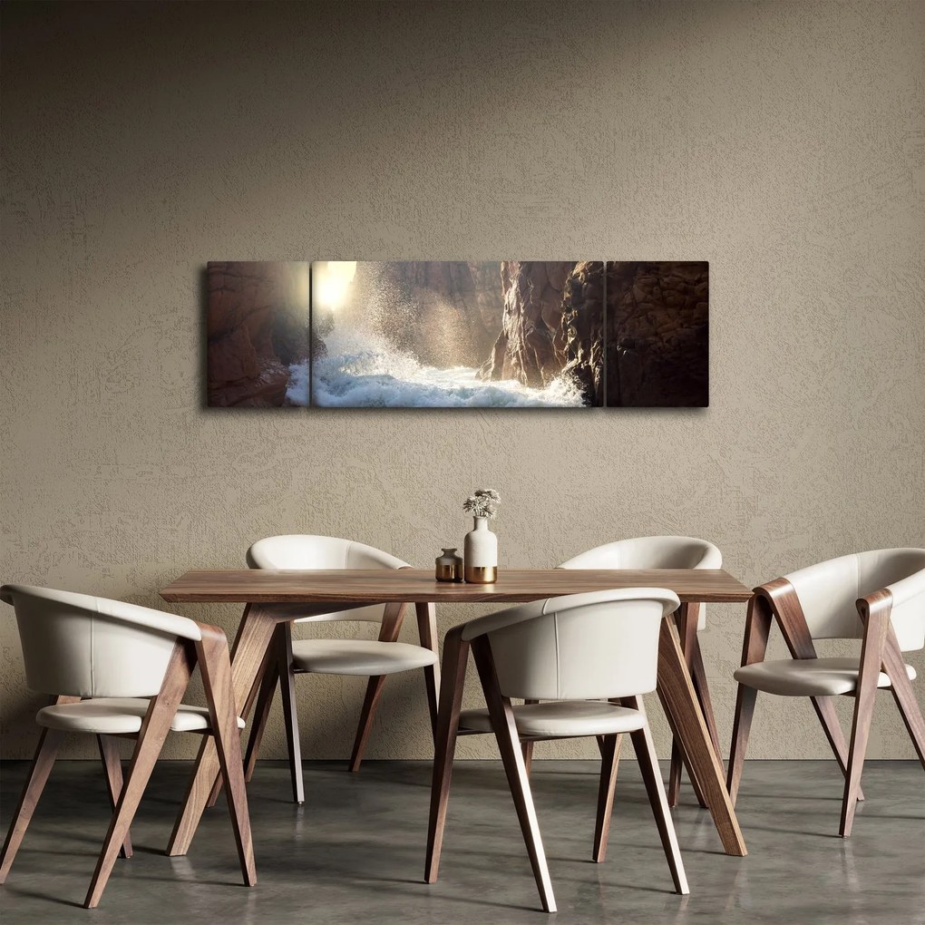 Obraz - Skały i fale oceanu (170x50 cm)