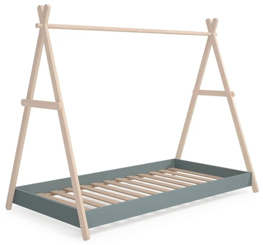 Łóżko dziecięce z litego drewna sosnowego w kształcie domku ze stelażem 90x200 cm w naturalnym kolorze/szarozielone Trufa – Marckeric
