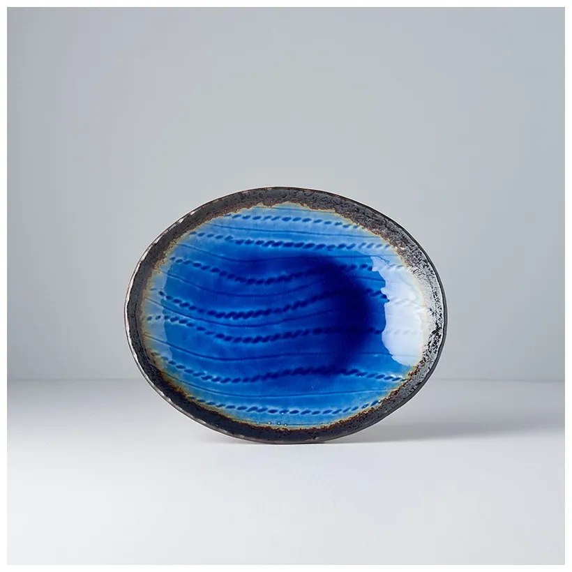 Niebieski owalny półmisek ceramiczny MIJ Cobalt, 24x20 cm