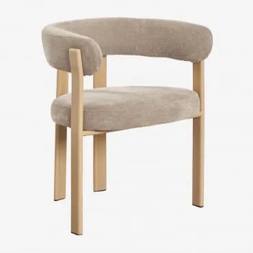 Zestaw 2 Tapicerowanych Krzeseł Jadalnianych Z Podłokietnikami I Metalową Ramą Jolie Brązowy Naturalne Drewno & Brązowa Szenila Pszeniczna - Sklum