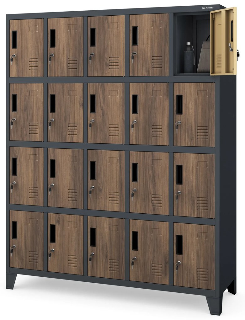 Szafa skrytkowa socjalna BHP antracytowa/ orzech: Eco Design ROBERT, 1360 x 1720 x 450 mm