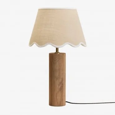 Lampa Stołowa Z Drewna Mango Carolina Drewno Mango & Juta Naturalna - Biała Bawełna 35 Cm Berne - Sklum