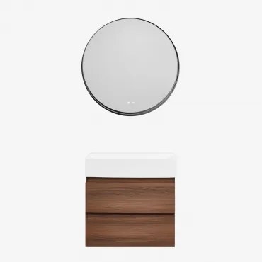 Zestaw Wiszących Mebli Łazienkowych Z Drewna I Forniru Jesionowego Zintegrowany Z Umywalką Ona Ciemna Czerń - Sklum