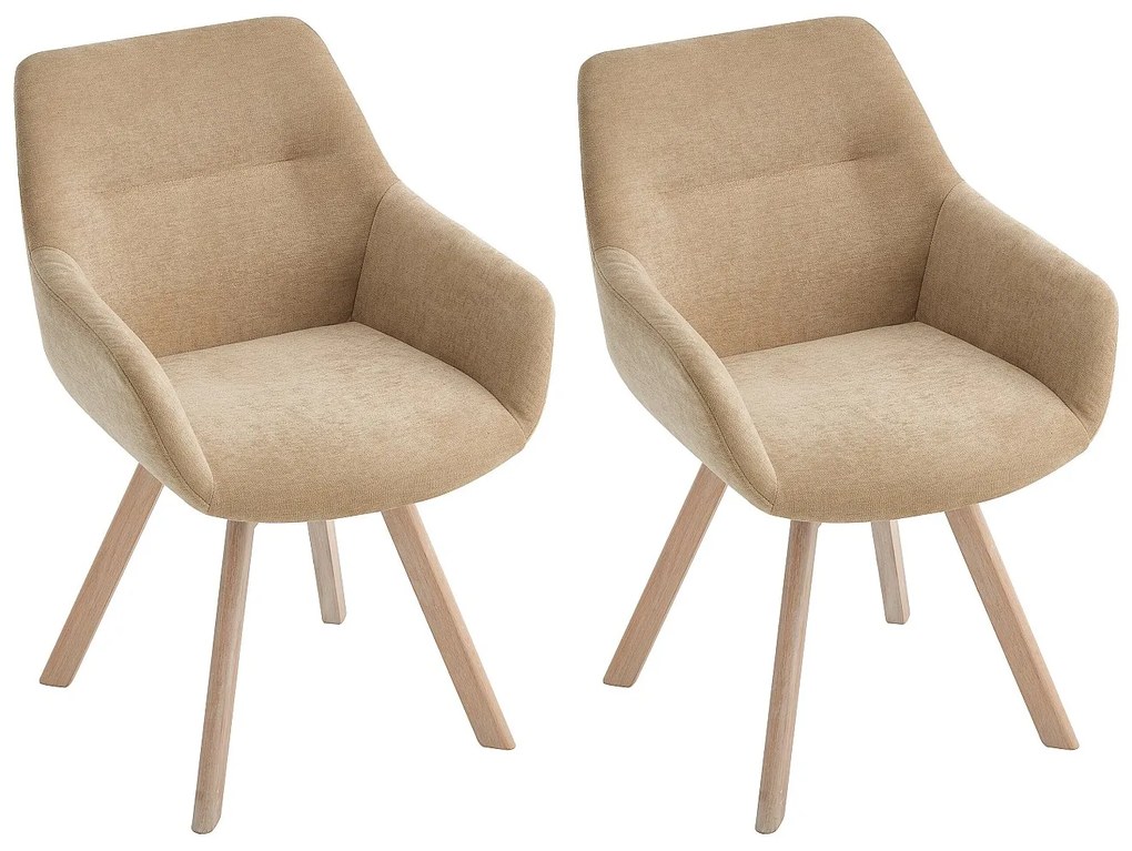 Zestaw 2 krzeseł obrotowych z podłokietnikami z tkaniny i drewna jesionowego - Beżowy - VELBURY