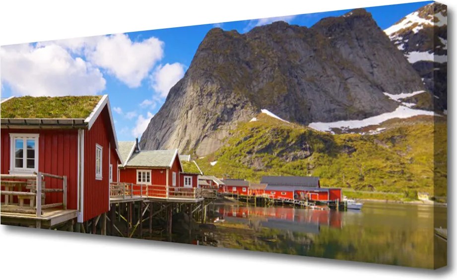 Obraz canvas na ścianę Osada nad Górskim Jeziorem