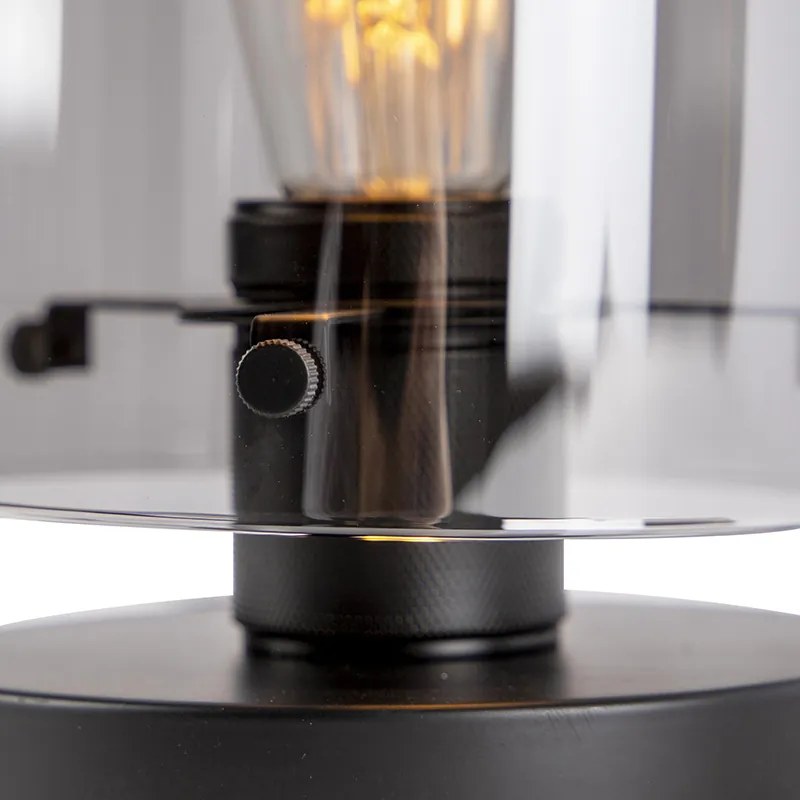 Designerska lampa stołowa czarna z dymionym szkłem - DomeDesignerski Oswietlenie wewnetrzne