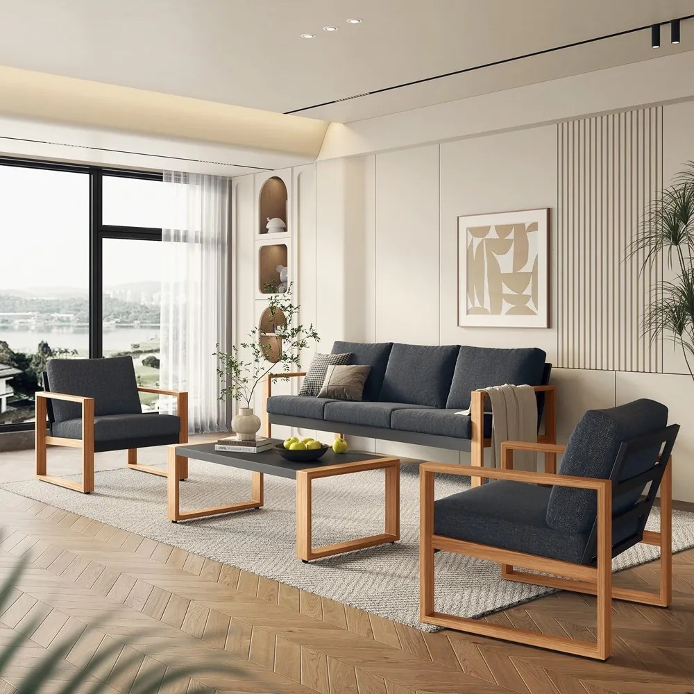 Zestaw Mebli Ogrodowych DUISBURG Sofa Fotel Stolik ANTRACYT / BRĄZOWY