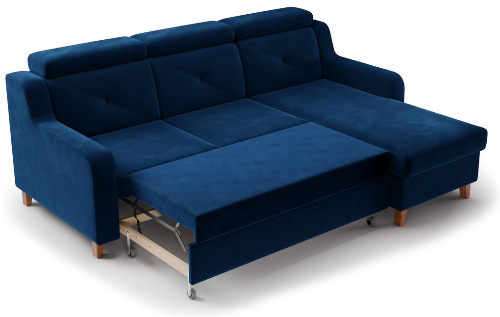 Narożnik Laksaro z funkcją spania prawostronny - niebieski welur Trinity 31