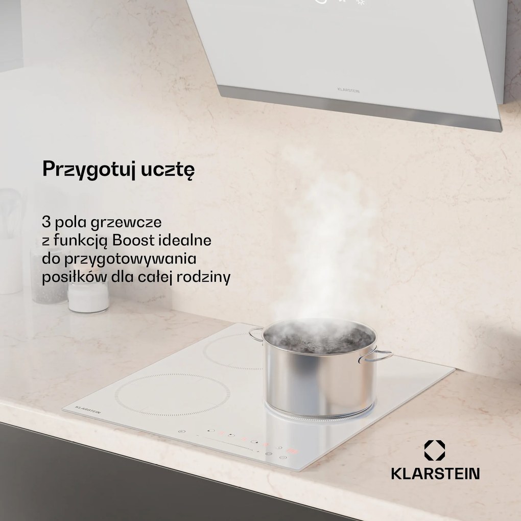 Klarstein Delicatessa 45cm Płyta Indukcyjna 3 Strefy Gotowania Biały