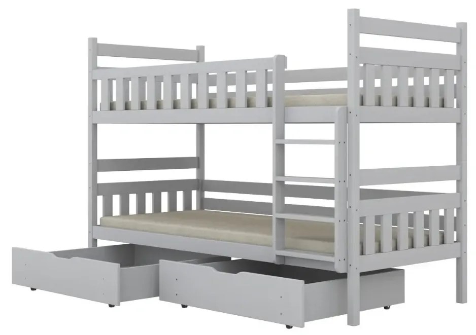Łóżko piętrowe BARTEK 200x90 białe drewniane z szufladami KOCOT KIDS