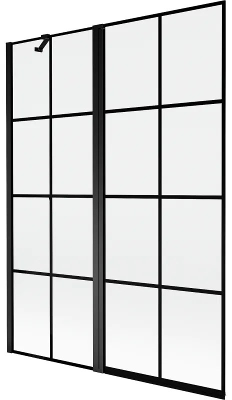 Mexen Mist parawan nawannowy 2-skrzydłowy lewy 130 x 150 cm, czarna kratka, czarny - 8A9-130-011-70-77-L