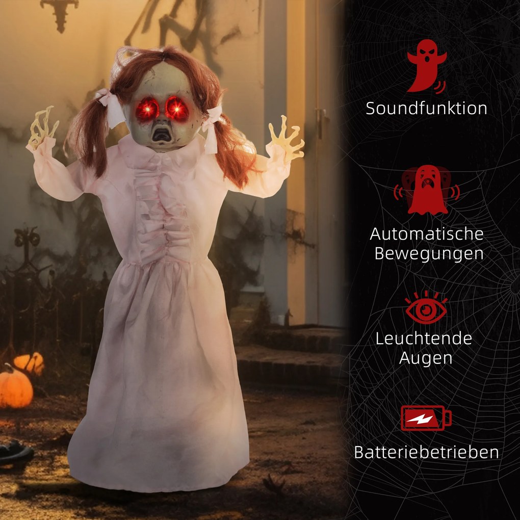HOMCOM Lalka Horror, Dekoracja Helloween, aktywowana dźwiękiem/dotykiem, czerwone oczy, dźwięk, 76 cm