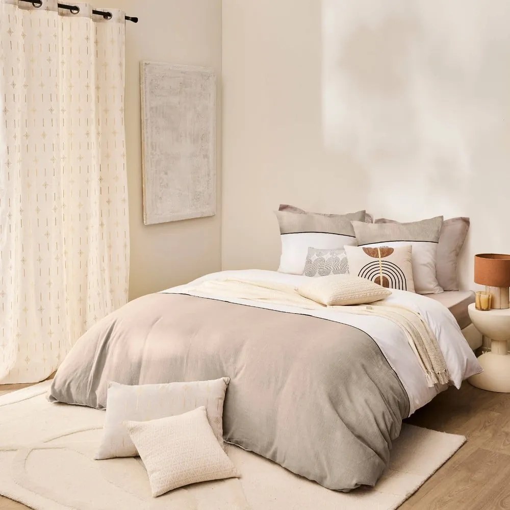 Biało-beżowa bawełniana pościel dwuosobowa 240x220 cm Gabrielle – douceur d'intérieur