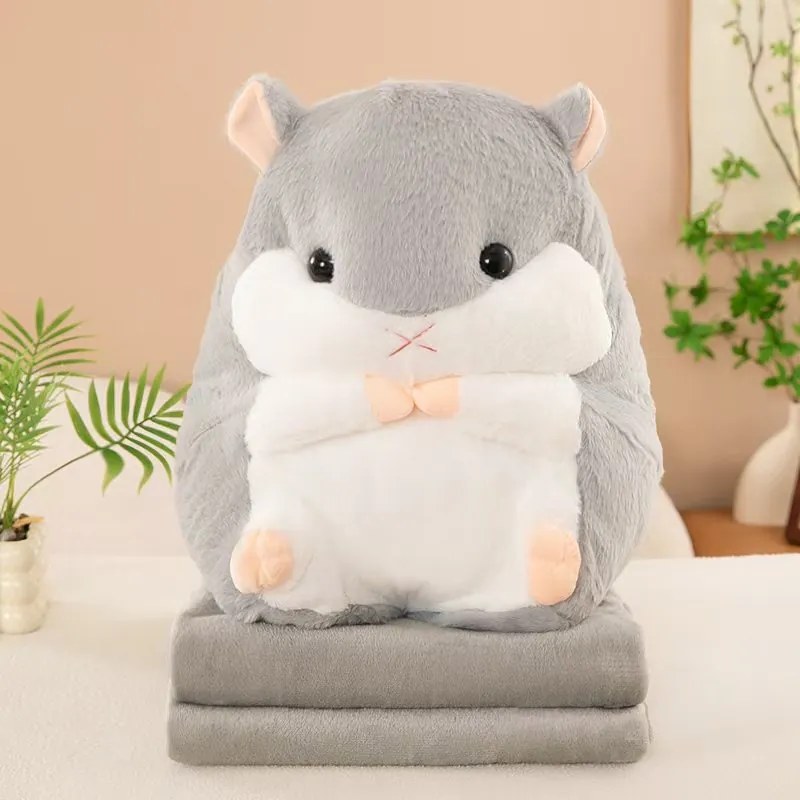 Pluszowy CHOMIK z dziecięcym kocykiem w środku, szary