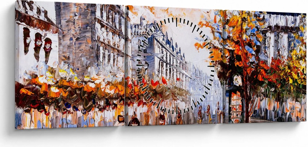 Obraz - Życie w mieście (z zegarem) (90x30 cm)