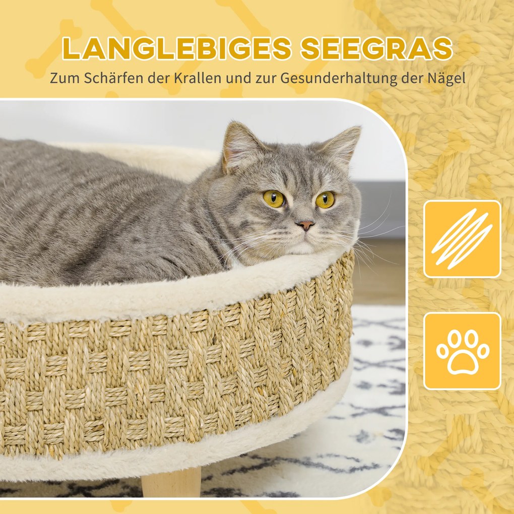 PawHut legowisko dla kota i psa z trawy morskiej wygodne łóżko dla zwierząt z poduszką naturalne kolory | Aosom PL