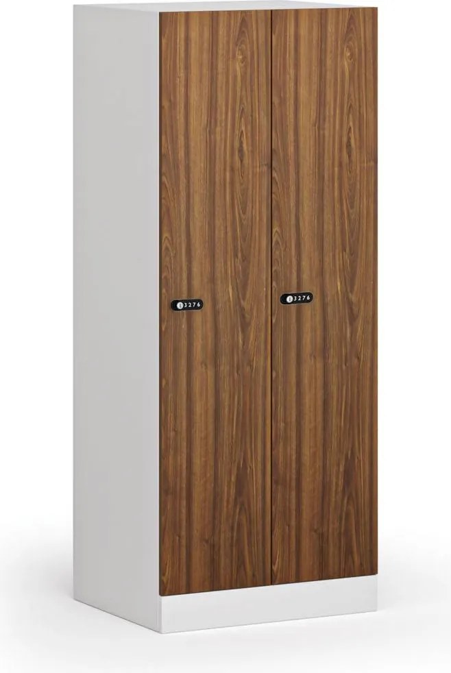 Szafa ubraniowa S1 obniżona 2-drzwiowa, 1500 x 600 x 500 mm, demontaż, zamek mechaniczny z kodem, drzwi laminowane, orzech