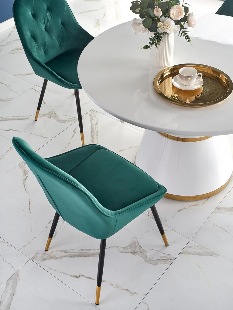 VEGAS stół, 120/76 cm blat - biały, noga - biały / złoty, OKRĄGŁY 5-OSOBOWY glamour