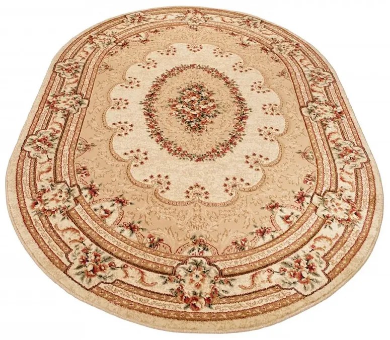 Owalny kremowy dywan w retro stylu P7-M58