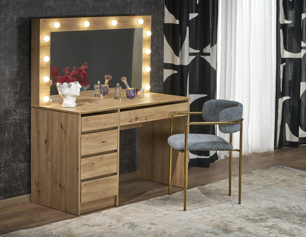 Toaletka z lustrem i oświetleniem LED Hollywood XL, dąb artisan