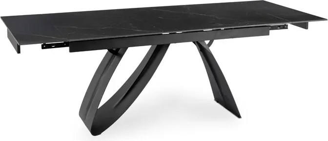 Zestaw Stół Rozkładany DEVON 160-220 cm Czarny Marmur/Czarny i 4 Krzesła LARISA Cappuccino
