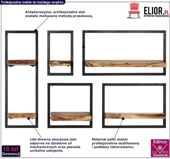 Brązowy zestaw drewnianych modułowych półek ściennych - Davero