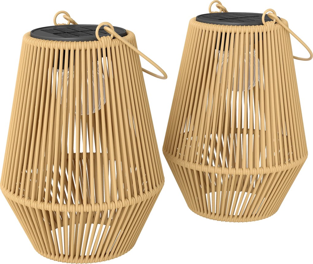 Outsunny Zestaw 2 Lamp Solarnych Rattanowych Wiszących IP44 Wodoodporne Lampy na Balkon i Taras Brązowe | Aosom PL