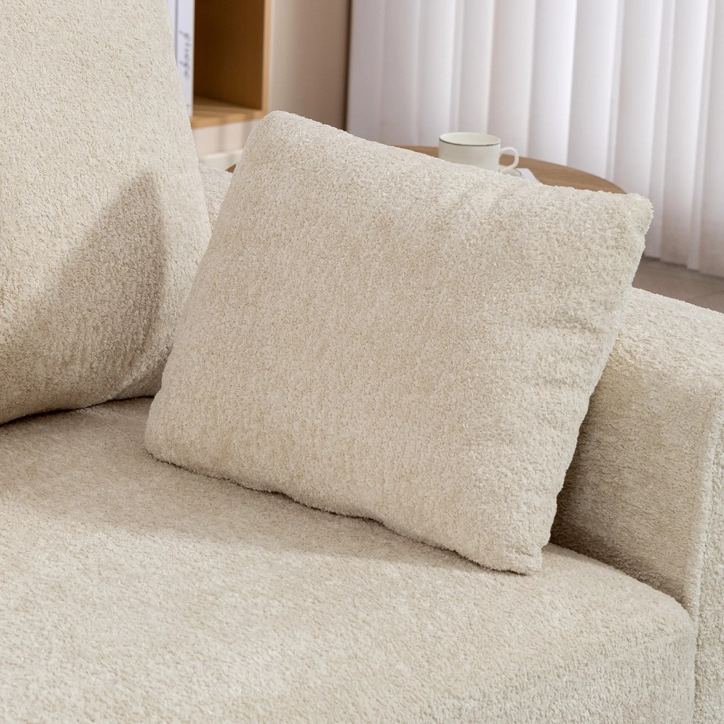 HOMCOM Beżowa Sofa 3-osobowa z Tkaniną o Strukturze Weluru, Głębokim Siedziskiem, Poduszkami z Pianki, Szerokimi Podłokietnikami i 4 Poduszkami | Aosom PL