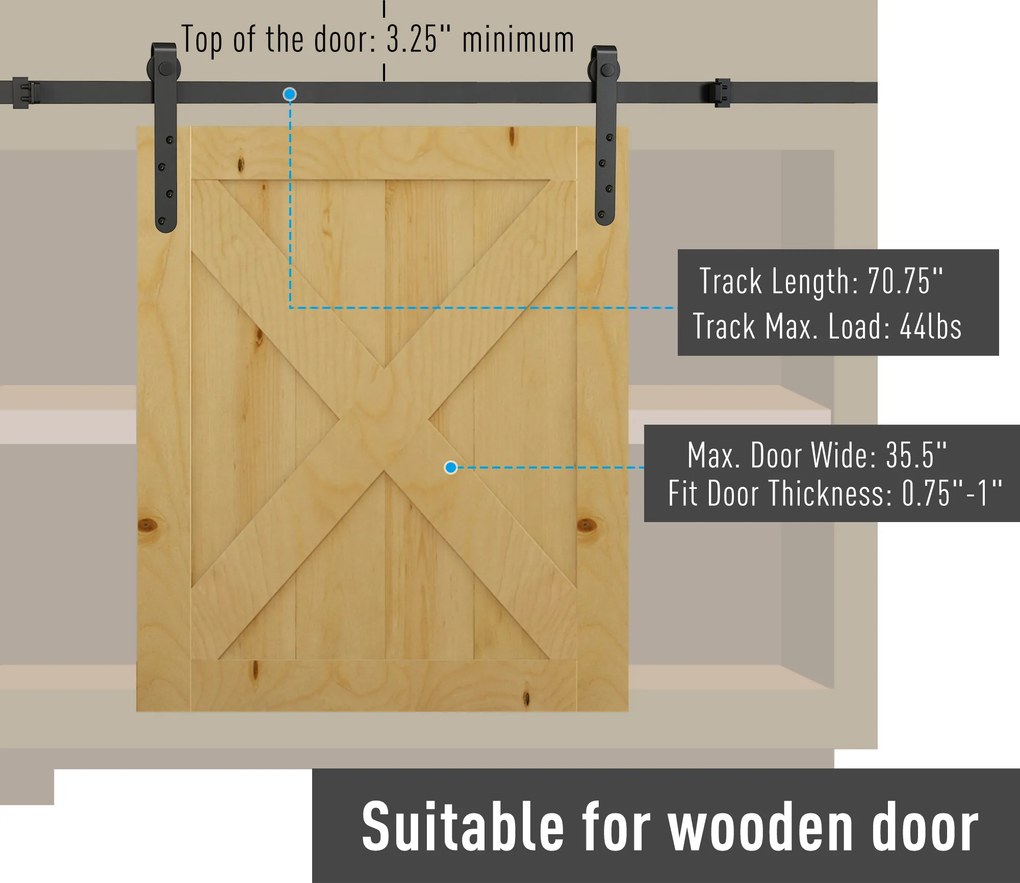 HOMCOM Zestaw okuć do drzwi przesuwnych 180 cm – Kompletny zestaw z szynami, rolkami, systemem zapobiegającym wyskakiwaniu i stalą węglową